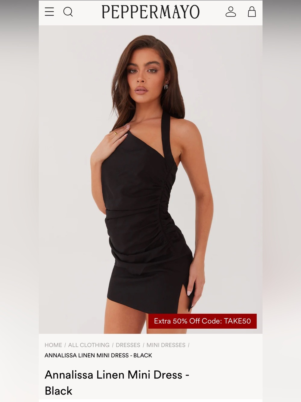 Peppermayo Annalissa Linen Mini Dress - Black